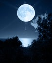 Full moon over sea Royalty Free Stock Photo