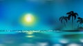 Full moon over surface water, dark night in blue toned. Nightlife tropical swimming. Vector illustration Royalty Free Stock Photo