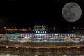 A full moon over Vaclav Havel International Airport in Prague Royalty Free Stock Photo