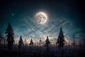 Full moon over the winter forest at night Royalty Free Stock Photo