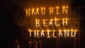 Full Moon Party fire sign on Haad Rin beach in island Koh Phangan, Thailand