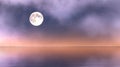 Full moon pink   dramatic cloudy  sky  at sea on  blue water moonlight reflection  seascape blue pink sunset  nature landscape Royalty Free Stock Photo