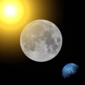 Full Moon, planet Earth and sun