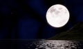 Full moon Reflected on the surface of the sea or ocean. The night of the 15th lunar day or the Mid-Autumn Festival The stars fill