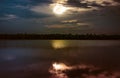 Full moon with reflection in sea. Beautiful nature background. Royalty Free Stock Photo