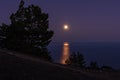 Full moon with reflection on sea at night Royalty Free Stock Photo