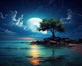 The full moon rises over the sea. Royalty Free Stock Photo