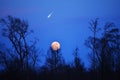 Comet Panstarr Star in Blue Sky, Full Moon Royalty Free Stock Photo