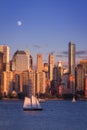 Full Moon Rising Over Lower Manhattan Royalty Free Stock Photo