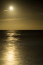 Full moon rising over the ocean Royalty Free Stock Photo