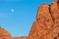 Moon Over Red Rocks in the Valley of Fire Royalty Free Stock Photo