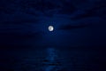 Full moon rising over sea at night with copy space. big full moon reflecting in a sea. Azerbaijan Royalty Free Stock Photo