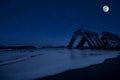 Full moon rising over sea at night with copy space. big full moon reflecting in a sea. Azerbaijan Royalty Free Stock Photo