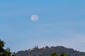 Full moon setting over Buddhist temple Royalty Free Stock Photo