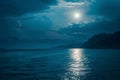 Bright Full Moon Over Ocean Royalty Free Stock Photo