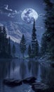 Full Moon Over Mountain Lake Royalty Free Stock Photo