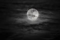 Full Moon shining brightly through dark clouds - black sky Royalty Free Stock Photo