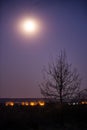 The full moon shining brightly in the night sky above the artificial light Royalty Free Stock Photo