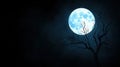 Full moon shining brightly over a dark eerie tree against a night sky Royalty Free Stock Photo