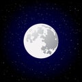 Full moon and shining stars on dark blue sky. Royalty Free Stock Photo