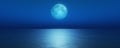 full moon in the sky background reflection in the sea ocean water. 3D render Royalty Free Stock Photo