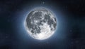 Full moon on sky with stars. Image in high resolution. Bright lunar satelite. 3D rendering