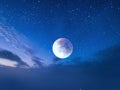 Full moon ,stars and moon on night starry sky with clouds