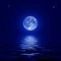 Full moon and stars reflected in the water surface Royalty Free Stock Photo