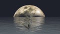 Full moon and a tree in the ocean