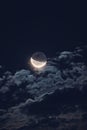 Full moon twilight with craters on the surface and dark sky, close up nature background