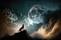 full moon, with werewolf howling at the sky in the middle of a storm Royalty Free Stock Photo