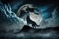 full moon, with werewolf howling at the sky in the middle of a storm Royalty Free Stock Photo