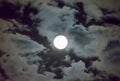 Beautiful full moon and white cloudy sky background in the midnight sky background, moonlight on Halloween night without stars. Royalty Free Stock Photo