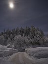 Full moon winter night fairytale Royalty Free Stock Photo