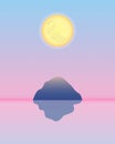 Full Moon yellow on pink sky with mountain and his reflection in water . Royalty Free Stock Photo