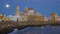 Full Moonrise Over the Cathedral Cadiz Spain Royalty Free Stock Photo