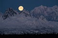 Full Moonrise over Mount McKinley Denali Range Alaska Midnight Royalty Free Stock Photo