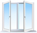 Full opened modern window with blue background Royalty Free Stock Photo