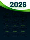 2026 full page calendar green template Royalty Free Stock Photo