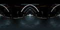 full 360 panorama view of dark futuristic abstract tunnel building interior studio 3d render illustration hdri hdr vr