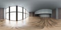 full 360 panorama view environment map of industrial style loft studio with wood floor 3d render illustration hdri hdr