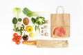 Full paper bag healthy food white background Healthy eating back Royalty Free Stock Photo