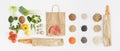 Full paper bag healthy food white background Healthy eating background Royalty Free Stock Photo