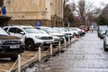 Full parking lot in downtown Bucharest, Romania, 2022