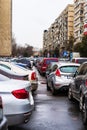 Full parking lot in downtown Bucharest, Romania, 2022