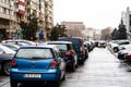 Full parking lot in downtown Bucharest, Romania, 2022