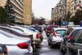 Full parking lot in downtown Bucharest, Romania, 2022