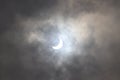 Full and partial Solar Eclipse seen in the cloudy sky. Royalty Free Stock Photo
