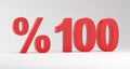 Full performance, complete and special offer concept. Red 100 percent number on white background