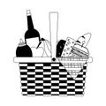 Full picnic basket in black and white Royalty Free Stock Photo